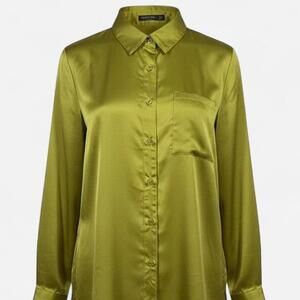 Nasty Gal Bright Green Satin Button-Up – Size 6